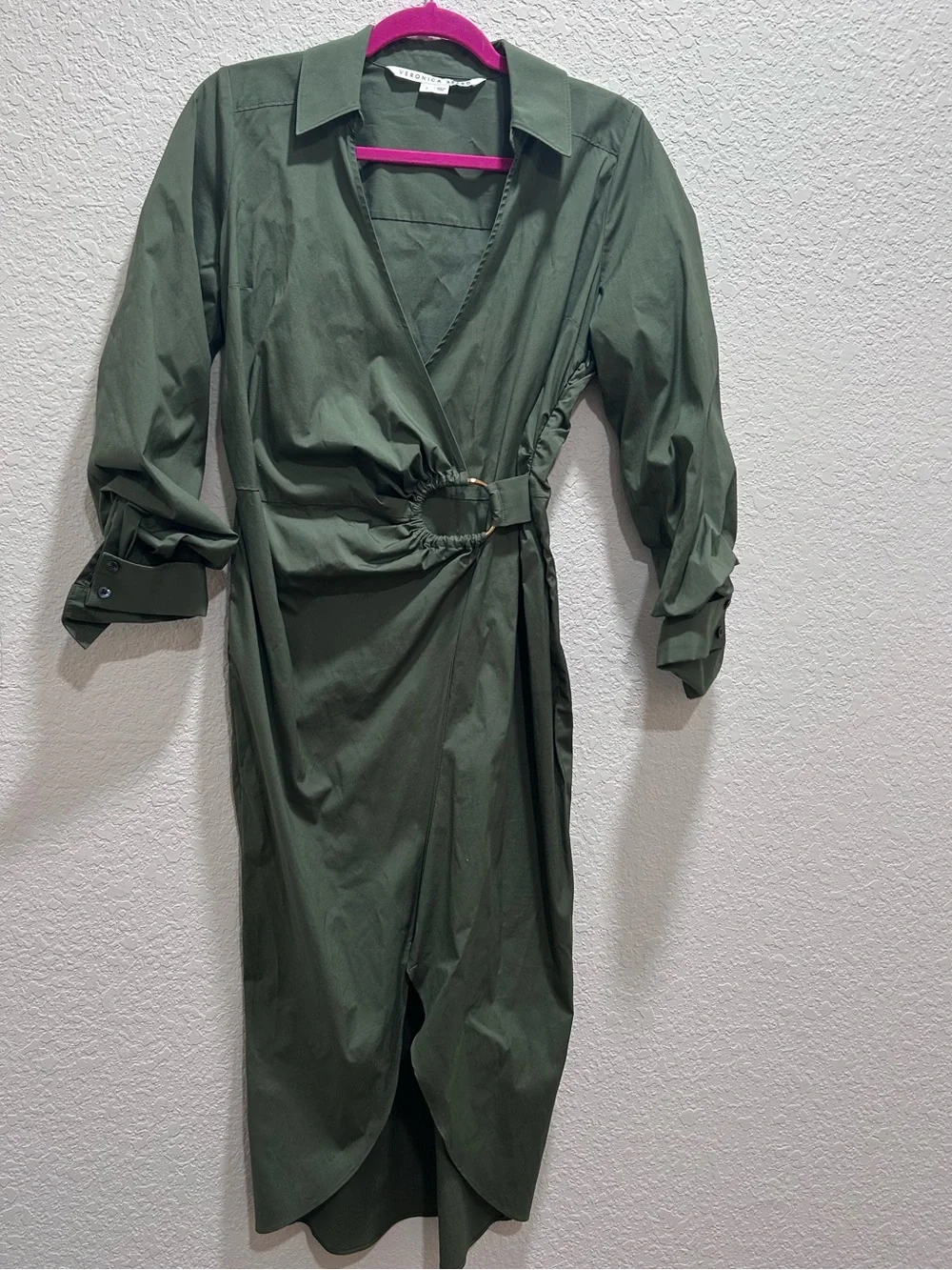 Veronica beard size 6 Olive Green Wrap Shirt Dress with Ring Detail